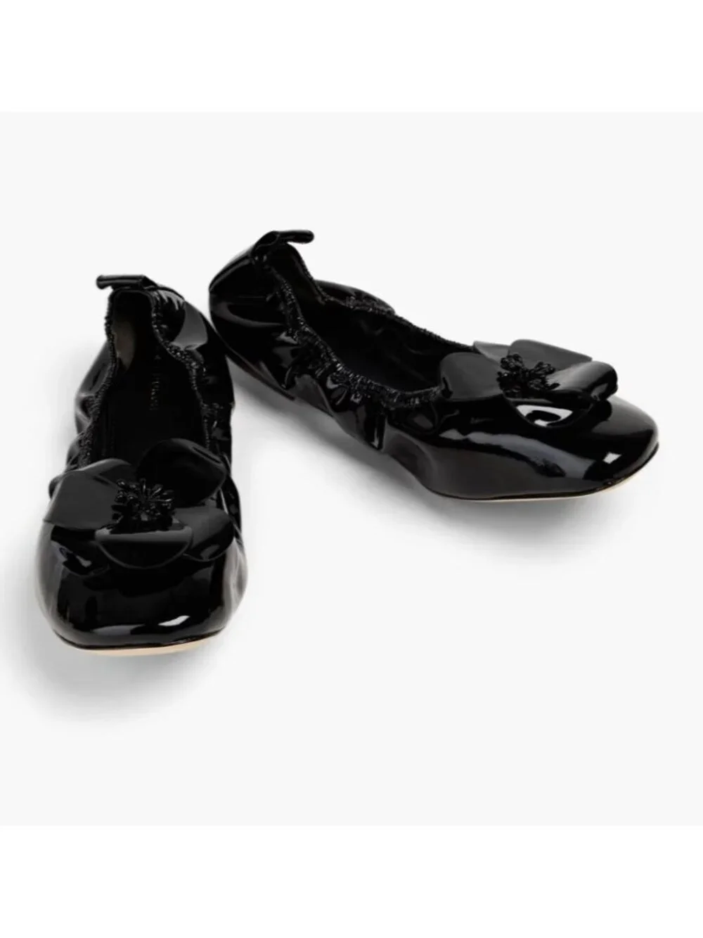 Tory Burch Floral Applique Patent Leather Ballet Flats Size 8 Black